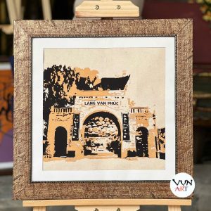 Tranh Cổng làng lụa Vạn Phúc ghép lụa