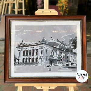 Tranh đen trắng Nhà hát lớn ghép lụa