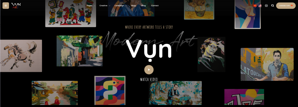 Vun Art's website homepage